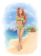 Illustration: Woman in bikini on a beach Woman in bikini on a beach