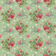 Seamless pattern with watercolor strawberry bush