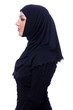 Muslim young woman wearing hijab on white