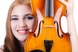 Young violin player isolated on white