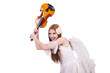 Young violin player isolated on white