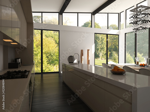 Illustration: Modern Design Kitchen Interior with Bar Modern Design Kitchen Interior with Bar