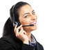 Foto: Call center female operator portrait isolated on white Call center female operator portrait isolated on white