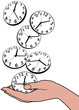 Vector: Busy person hand save time clocks Busy person hand save time clocks