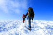 Winter hiking in the mountains on snowshoes.