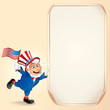 Cartoon Uncle Sam with USA Flag. Background