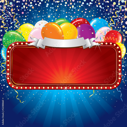 Illustration: Advertising Billboard with Balloons and Confetti Advertising Billboard with Balloons and Confetti