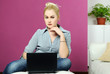 girl with laptop at home