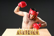 Boxer stuggling with chess game