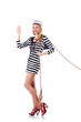 Photo: Woman sailor in tug of war concept Woman sailor in tug of war concept