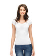 woman in blank white t-shirt