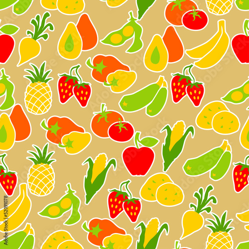 Vector: Fruits and vegetables seamless pattern. Fruits and vegetables seamless pattern.