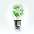 A light bulb with recyclable logo inside