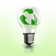 A light bulb with recyclable logo inside
