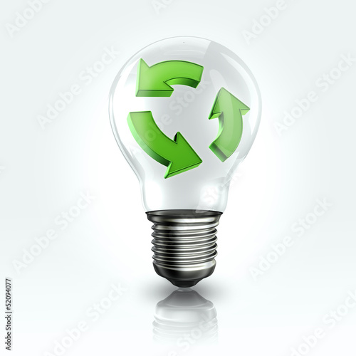 Illustration: A light bulb with recyclable logo inside A light bulb with recyclable logo inside