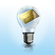 A light bulb with a credit card inside