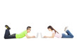 happy young  couple lying together with laptop