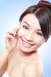 Woman face and apply cream