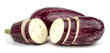 Cut purple eggplants isolated on white background