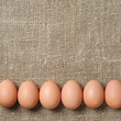 Foto: Chicken eggs on sackcloth Chicken eggs on sackcloth
