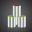 Buckets of paint: yellow, red, green