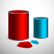 Buckets of paint: blue, red