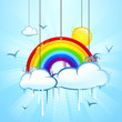 Regenbogen mit Himmel, Wolken und Sonne