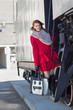 Photo: girl in red coat and vintage train girl in red coat and vintage train