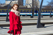 Photo: woman waiting train on the platform of railway station woman waiting train on the platform of railway station