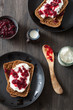bread with creme fraiche and lingonberry jam