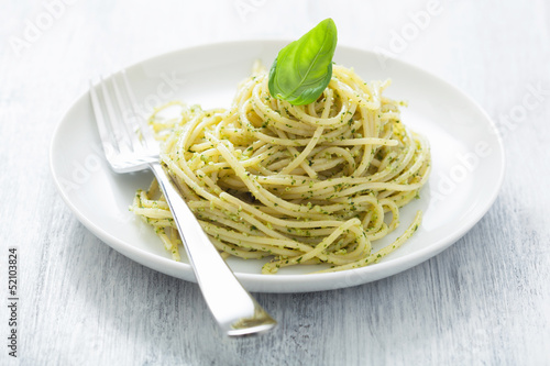Photo: spaghetti with pesto sauce spaghetti with pesto sauce