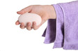 Photo: Soap in hand and towel Soap in hand and towel