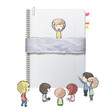 Illustration: Kids around ring notebook with recycled cover. Kids around ring notebook with recycled cover.