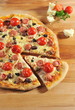 Peperoni Pizza with cherry tomatoes and olives