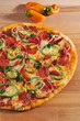 Pepperoni pizza, freshly baked pepperoni pizza with Chillies