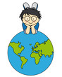 child room sticker. Boy with a globe