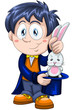 Boy magician focus rabbit character cartoon style vector