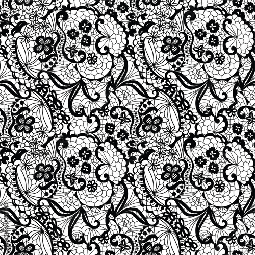 Vector: Lace black seamless pattern with flowers on white background Lace black seamless pattern with flowers on white background