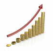 Illustration: Golden coins - Making money graph - clipping path. Golden coins - Making money graph - clipping path.