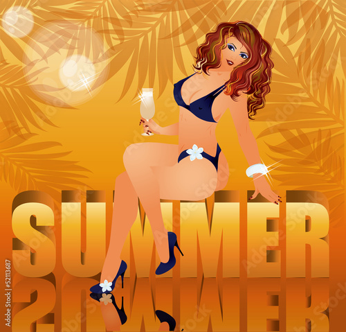 Vector: Summer time background with sexual woman, vector Summer time background with sexual woman, vector