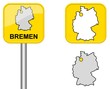 Bremen - Ortsschild, Button und Deutschlandkarte