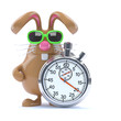 Chocolate bunny times the event with a stopwatch