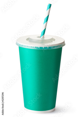 Photo: Green cardboard cup with a straw Green cardboard cup with a straw