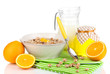 Useful oatmeal in bowl with fruit isolated on white