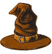 Halloween witch magic hat color sketch