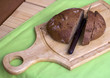 wooden board with sliced bread
