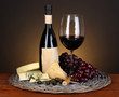 Refined still life of wine, cheese and grapes