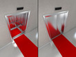 Illustration: Open and closed elevator with red carpet Open and closed elevator with red carpet