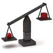 Imbalance concept. Black scales with red sphere and cube.