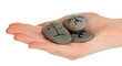 Photo: Fortune telling with symbols on stone in hand isolated on Fortune telling with symbols on stone in hand isolated on